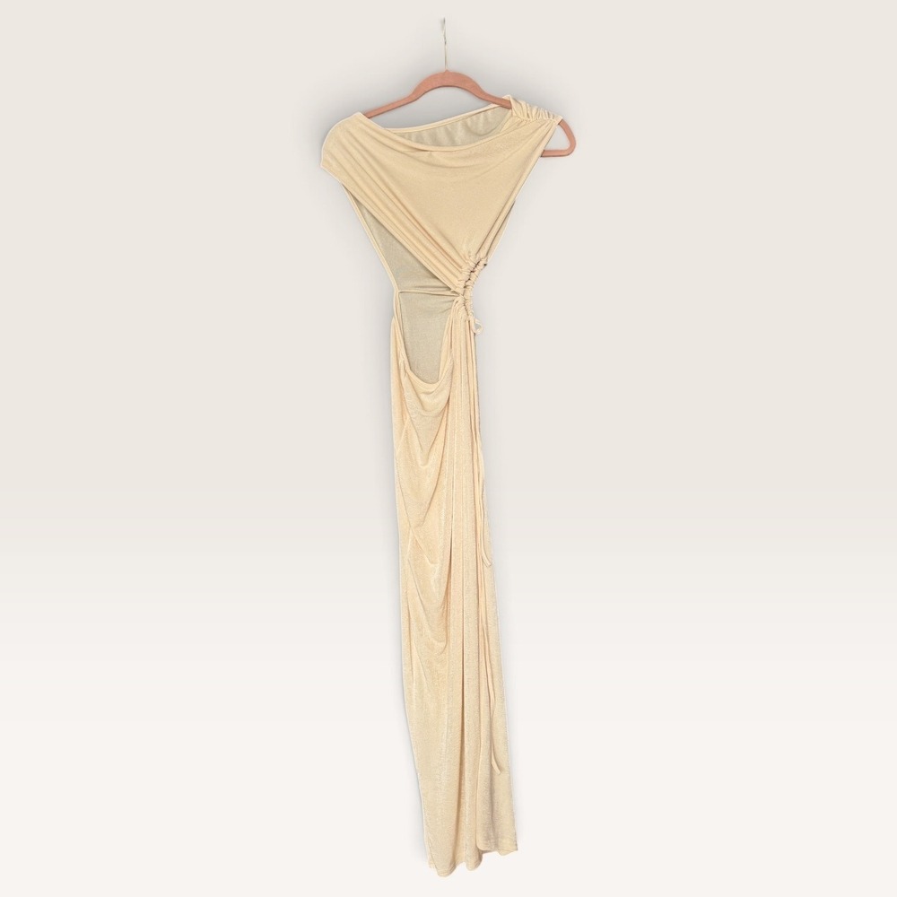One Shoulder High Slit Off-White Midi Dress Small Party Night Out Resortwear EUC - Picture 2 of 7